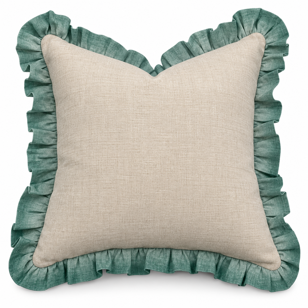 Teal Ruffle Linen Cushion 50X50CM