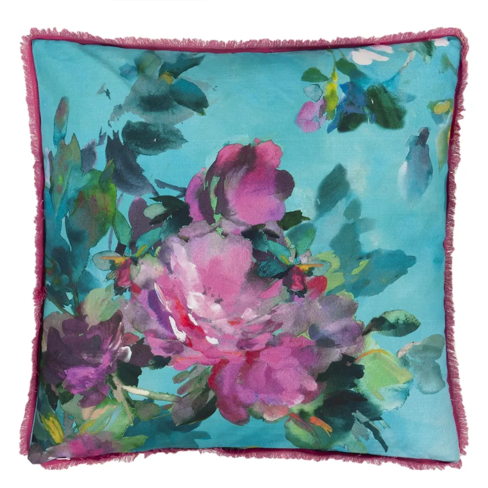 BOUQUET DE ROSES TURQUOISE COTTON 50X50CM