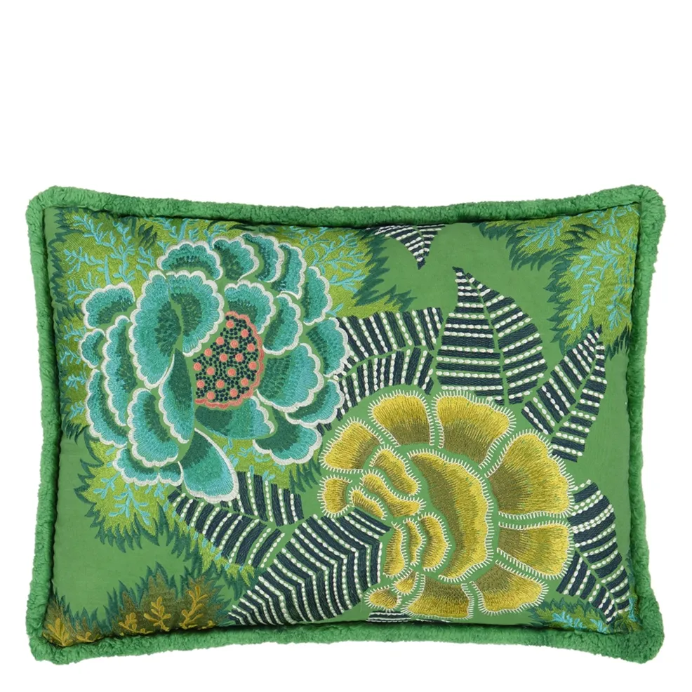 ROSE DE DAMAS EMBROIDERED JADE COTTON 60X45CM