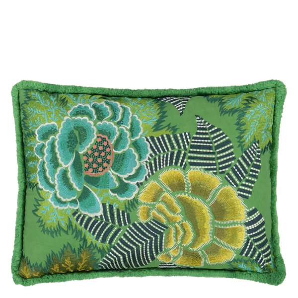 ROSE DE DAMAS EMBROIDERED JADE COTTON  60X45CM