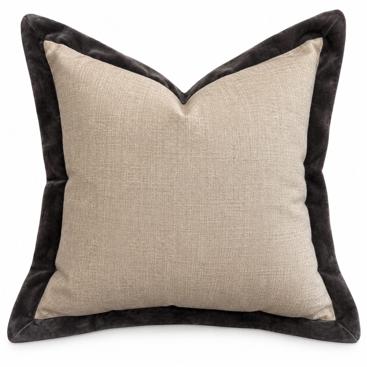 Natural Linen Cushion with Charcoal Velvet Flange 50X50CM