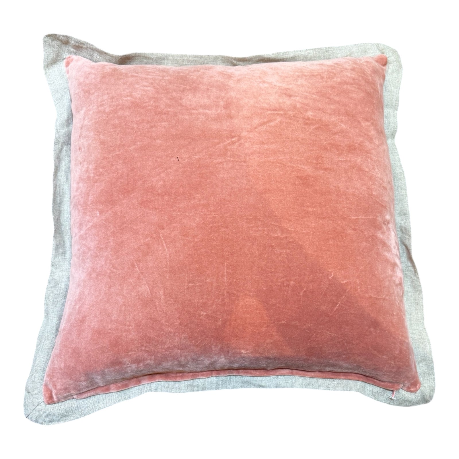 Pink Velvet Cushion with Linen Border 50X50CM