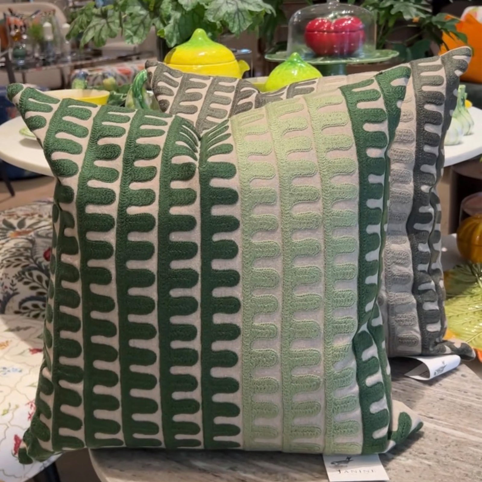 Abstract Green Lattice Cushion 45x45cm