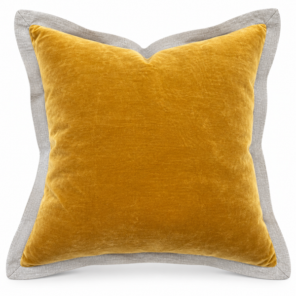 Gold Velvet Cushion with Linen Border 50X50CM