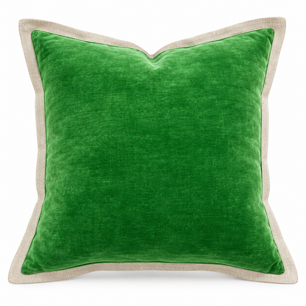 Emerald Green Velvet Cushion with Linen Border 50X50CM