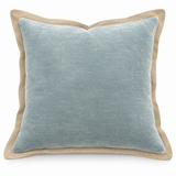 Misty Blue Velvet Cushion with Linen Border 50X50CM