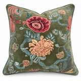 Celadon Blossom Embroidered Velvet Cushion 50X50CM