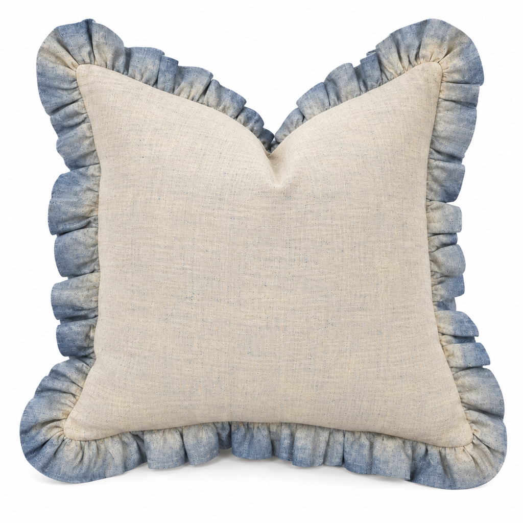 Coastal Mist Ruffle Linen Cushion 50X50CM