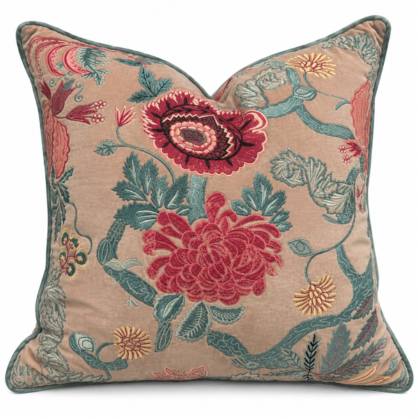 Amber Blossom Embroidered Velvet Cushion 50X50CM