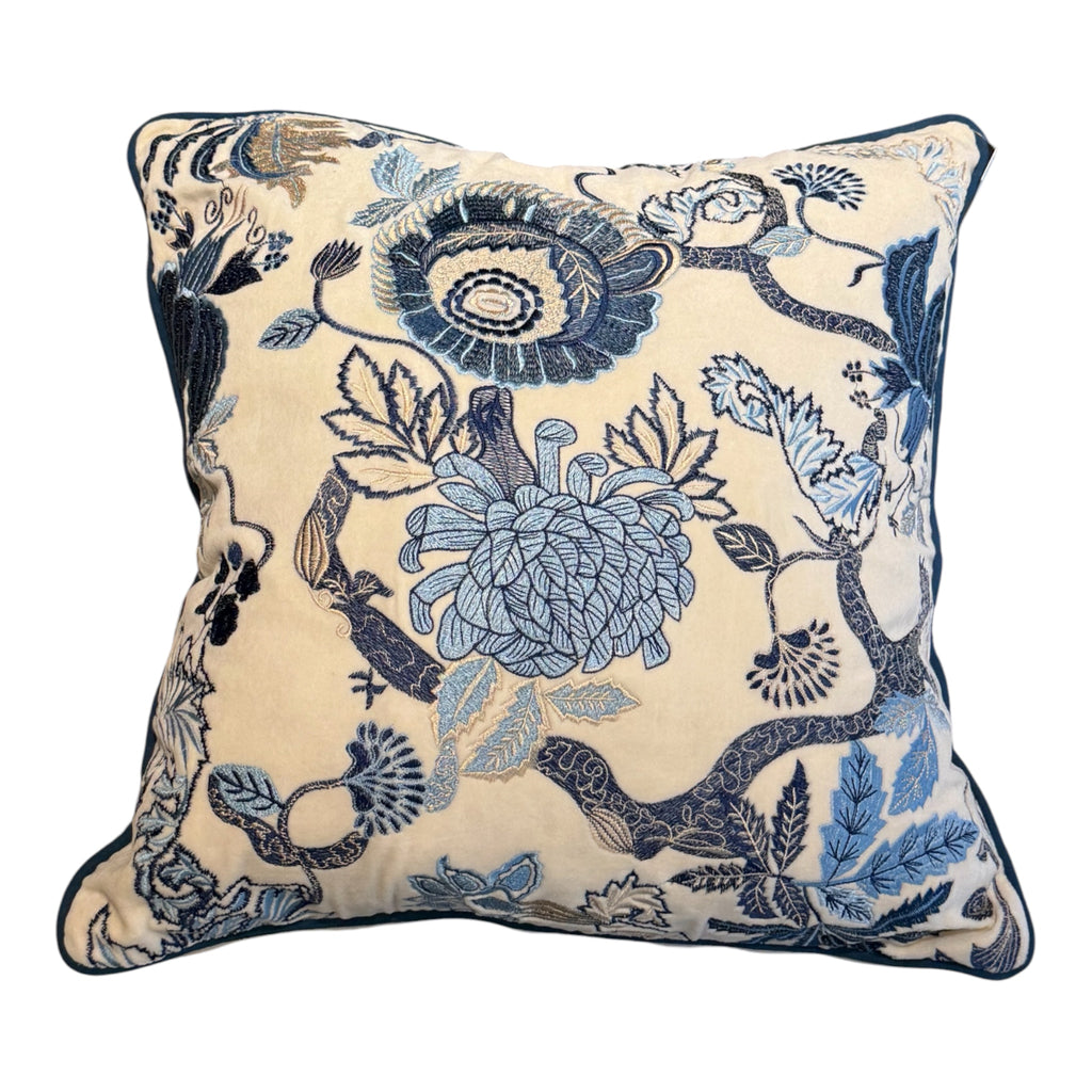 Blue Huali Velvet Embroidered Cushion 50X50CM