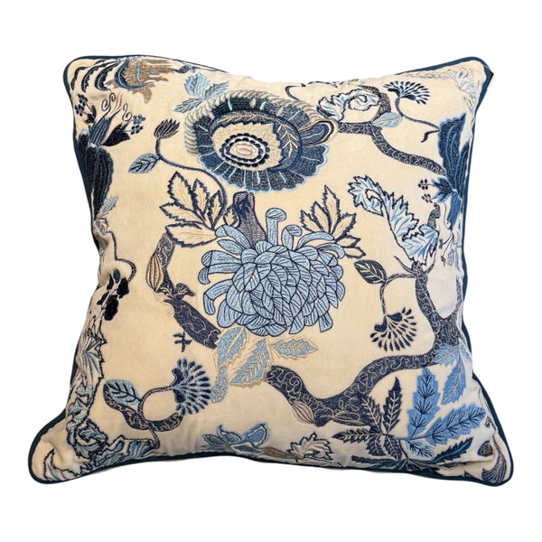 Blue Huali Velvet Embroidered Cushion 50X50CM