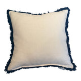 Blue Floral Embroidered Cushion with Fringe Trim 50X50CM
