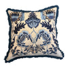 Blue Floral Embroidered Cushion with Fringe Trim 50X50CM