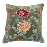 Celadon Blossom Embroidered Velvet Cushion 50X50CM