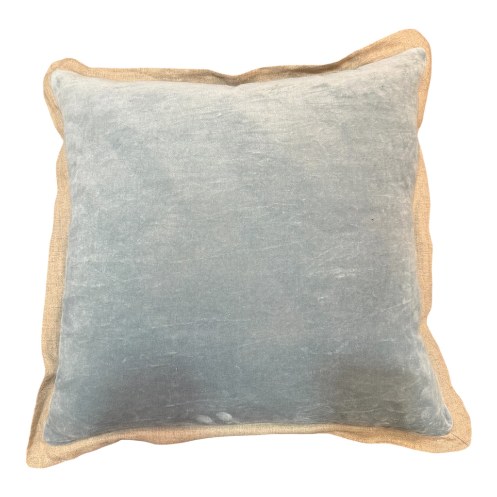 Misty Blue Linen-Edged Velvet Cushion 50X50CM