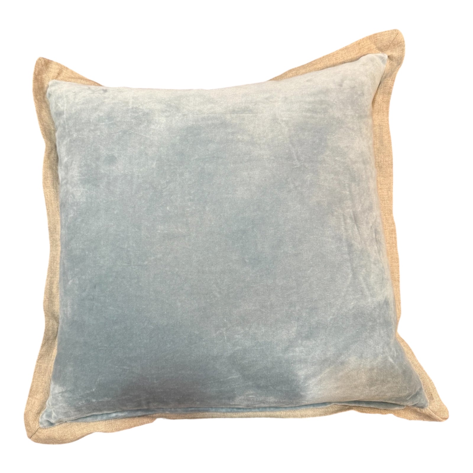 Misty Blue Velvet Cushion with Linen Border 50X50CM