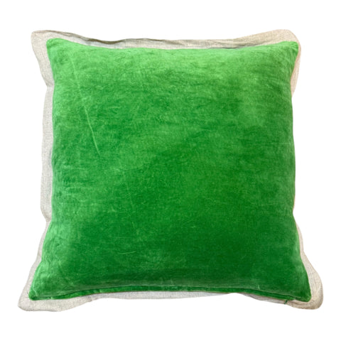Emerald Green Velvet Cushion with Linen Border 50X50CM