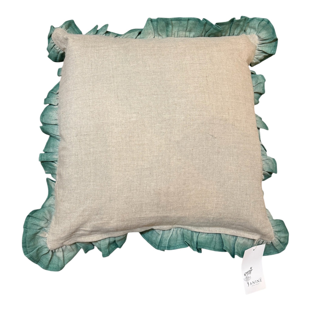 Teal Ruffle Linen Cushion 50X50CM