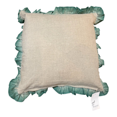 Teal Ruffle Linen Cushion 50X50CM