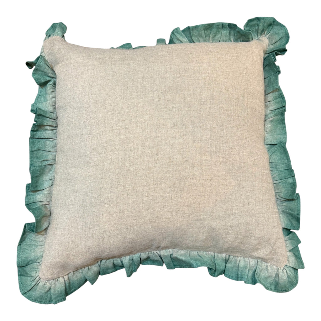 Teal Ruffle Linen Cushion 50X50CM
