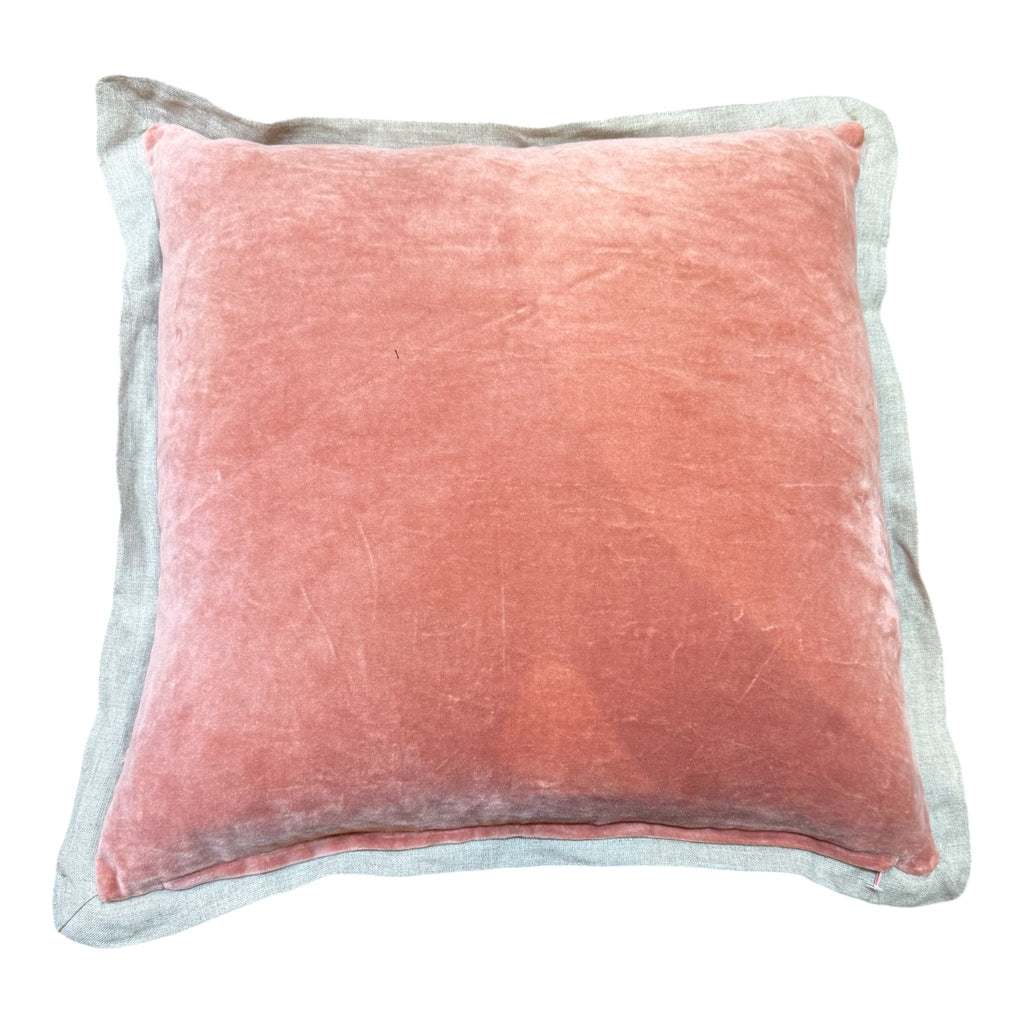 Pink Velvet Cushion with Linen Border 50X50CM