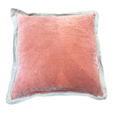 Pink Velvet Cushion with Linen Border 50X50CM