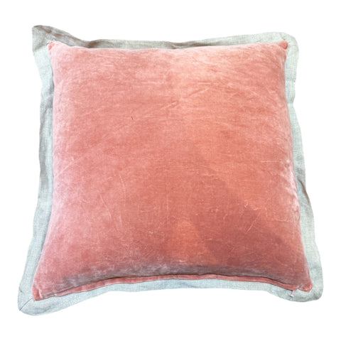 Pink Velvet Cushion with Linen Border 50X50CM