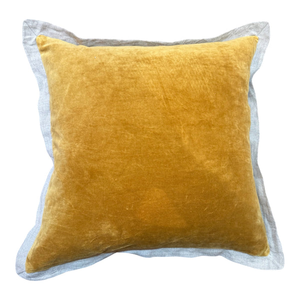Gold Velvet Cushion with Linen Border 50X50CM
