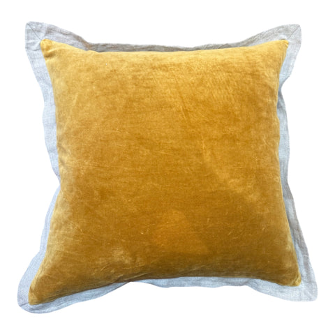 Gold Velvet Cushion with Linen Border 50X50CM