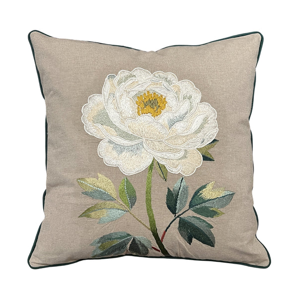 The White Peony Embroidered Cushion 45x45cm