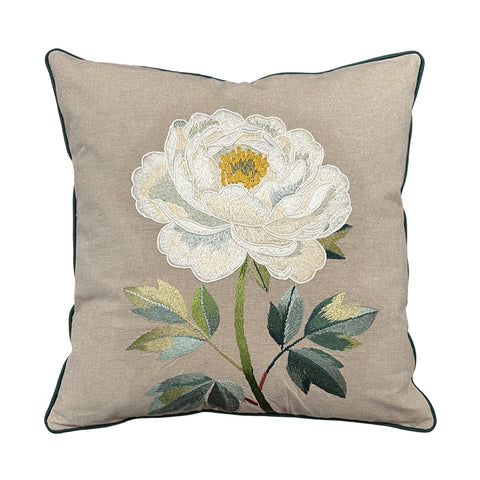 The White Peony Embroidered Cushion 45x45cm