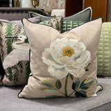 The White Peony Embroidered Cushion 45x45cm