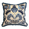 Navy Acanthus Embroidered Cushion with Fringe 50X50CM